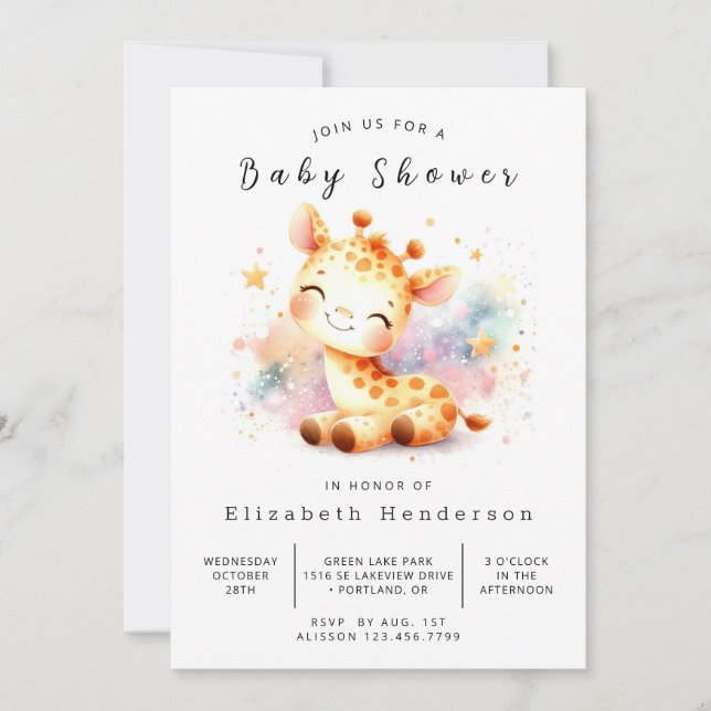 Lycklig Online Giraffe Baby Shower Inbjudningar (Framsida)