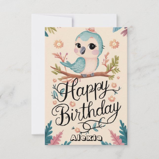 Lycklig Önskemål Parrot Digital Birthday Kort (Framsida)
