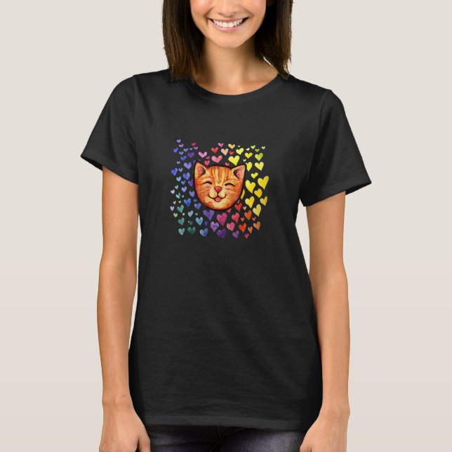 Lycklig Orange Abby Cat Rainbow T Shirt (Framsida)