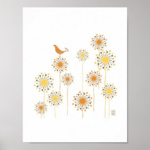 Lycklig Orange Bird 7 x 7 Skriv ut Poster
