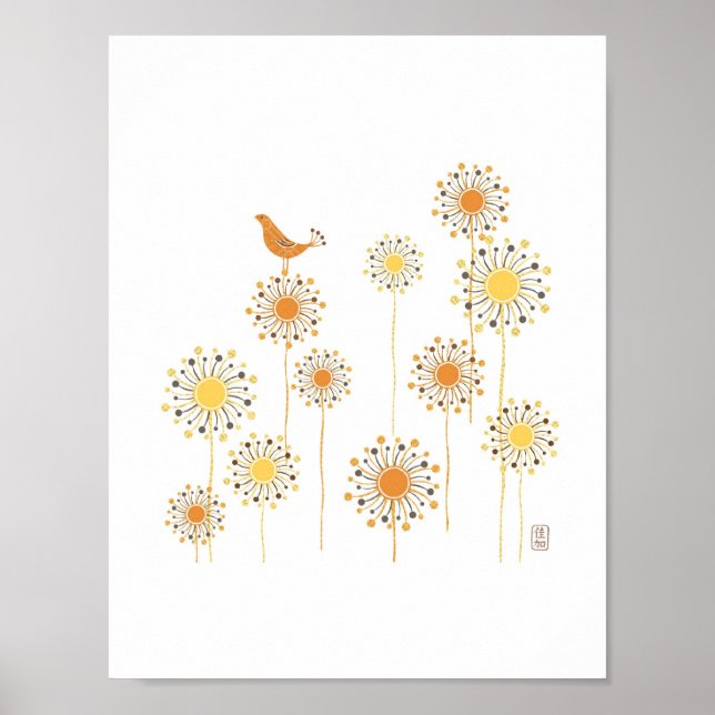 Lycklig Orange Bird 7 x 7 Skriv ut Poster (Framsidan)