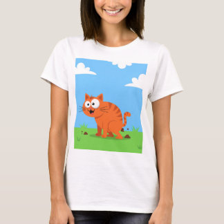 Lycklig Orange Cat Pooping Tecknad Pet Slösar T Shirt