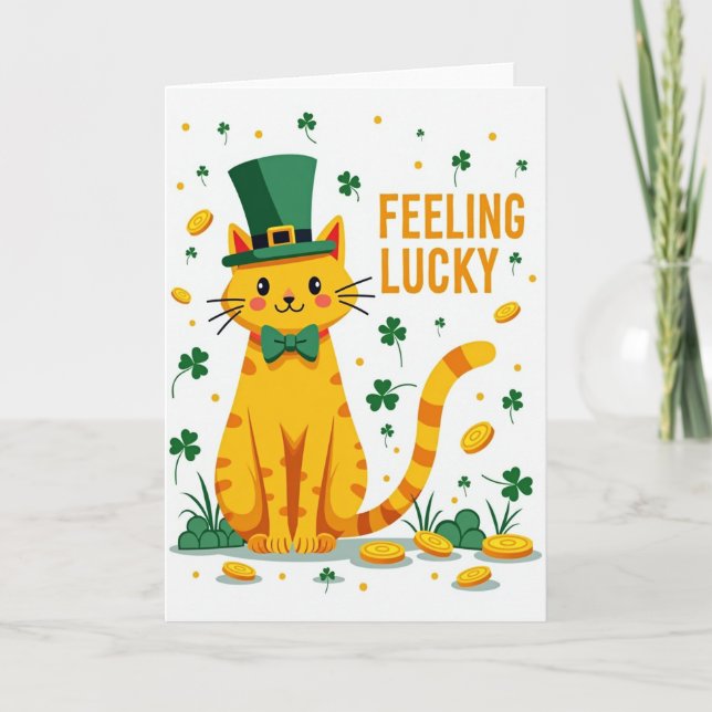 Lycklig Orange Katt St Patricks Dag Kort (Framsida)