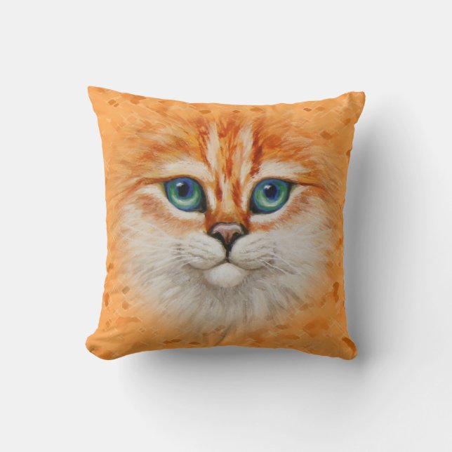 Lycklig Orange Kattunge Ansikte Kudde (Framsida)