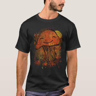 Lycklig orange konstnärlig champinjon t shirt