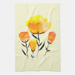 Lycklig orange och gula blommor kökshandduk