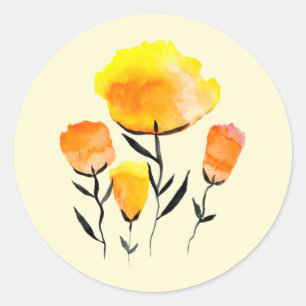 Lycklig orange och gula blommor runt klistermärke