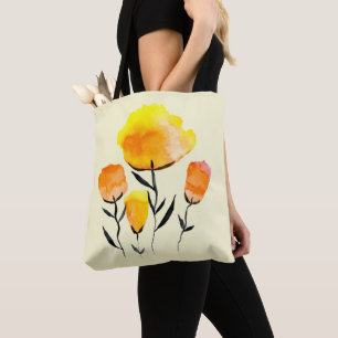 Lycklig orange och gula blommor tygkasse