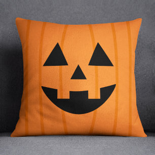 Lycklig Orange Pumpkin Smile Halloween Kudde