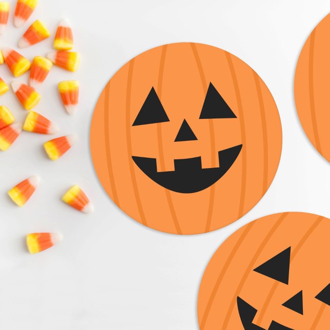 Lycklig Orange Pumpkin Smile Halloween Underlägg Papper Rund (Skapare uppladdad)