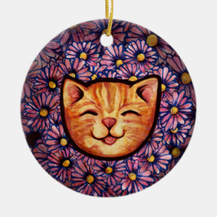 Lycklig Orange tabby katt Julgransprydnad Keramik
