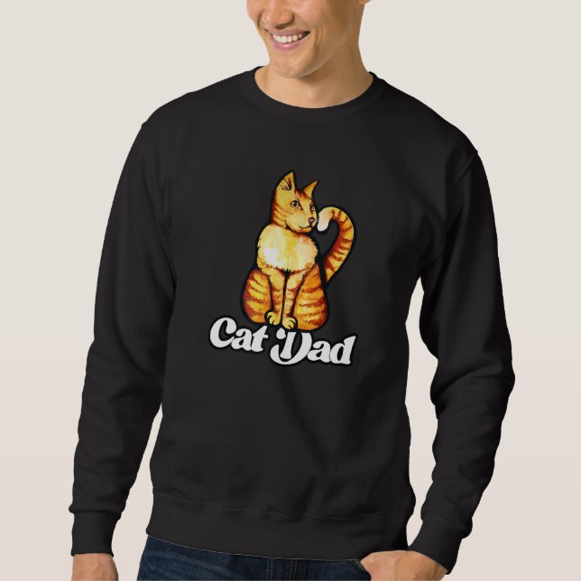 Lycklig Orange Tabby katt Pappa Lång Ärmad Tröja (Framsida)