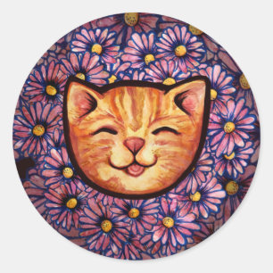 Lycklig Orange tabby katt Runt Klistermärke