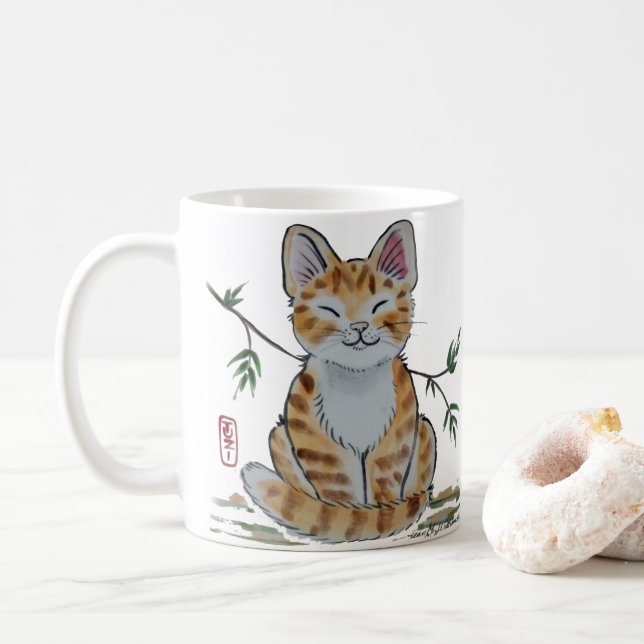 Lycklig Orange Tabby katt Vattenfärgen Oriental St Kaffemugg (Med munk)