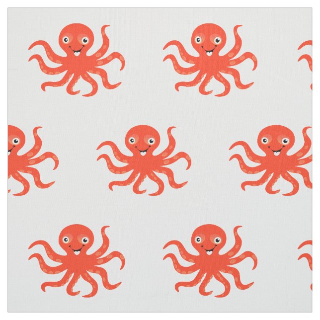 Lycklig Orange Tecknad Octopus Tyg (Provkarta)