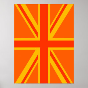 Lycklig Orange Union Jack British Flagga Swag Poster
