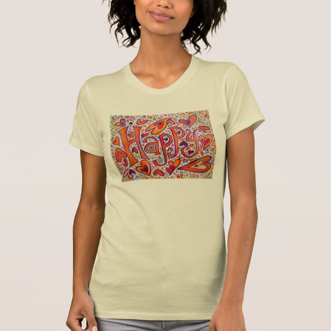 Lycklig Ord Art T-Shirt (Framsida)