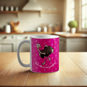 Lycklig Ostrich Dancing i Party Hat-Tecknaden Kaffemugg