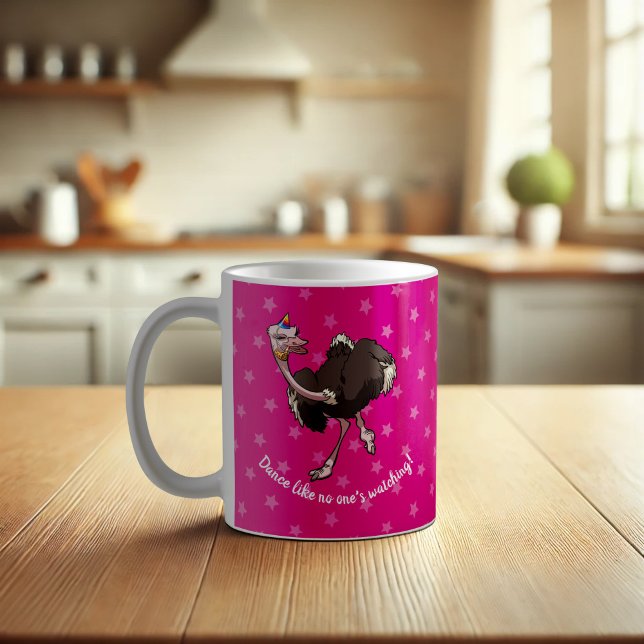Lycklig Ostrich Dancing i Party Hat-Tecknaden Kaffemugg (Skapare uppladdad)