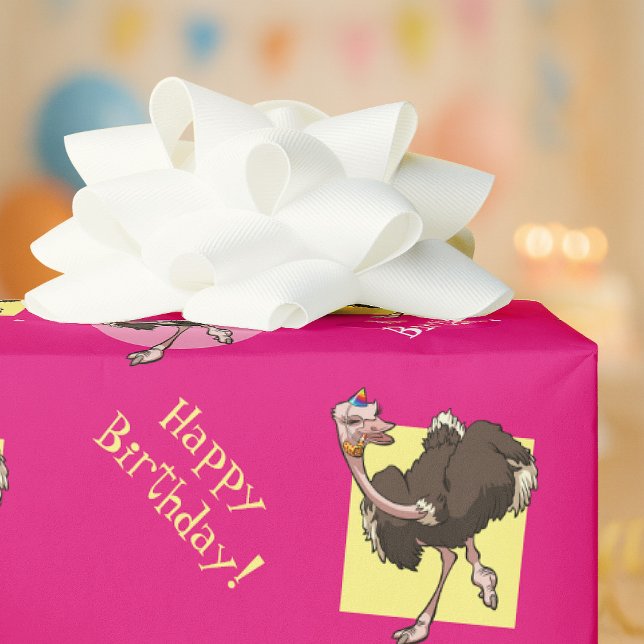 Lycklig Ostrich Dancing i Party Hat-Tecknaden Presentpapper (Skapare uppladdad)
