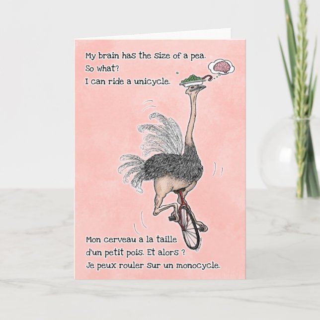 Lycklig Ostrich Moment - tvåspråkig Kort (Framsida)