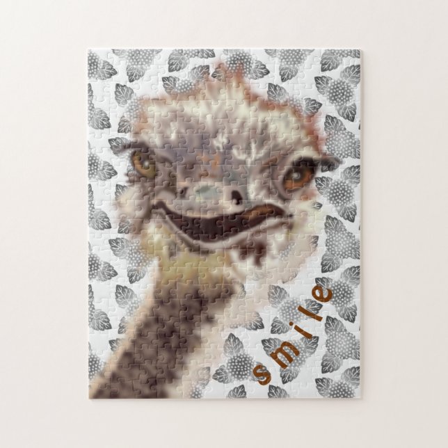 Lycklig Ostrich - Smile - Pussel (Vertikal)