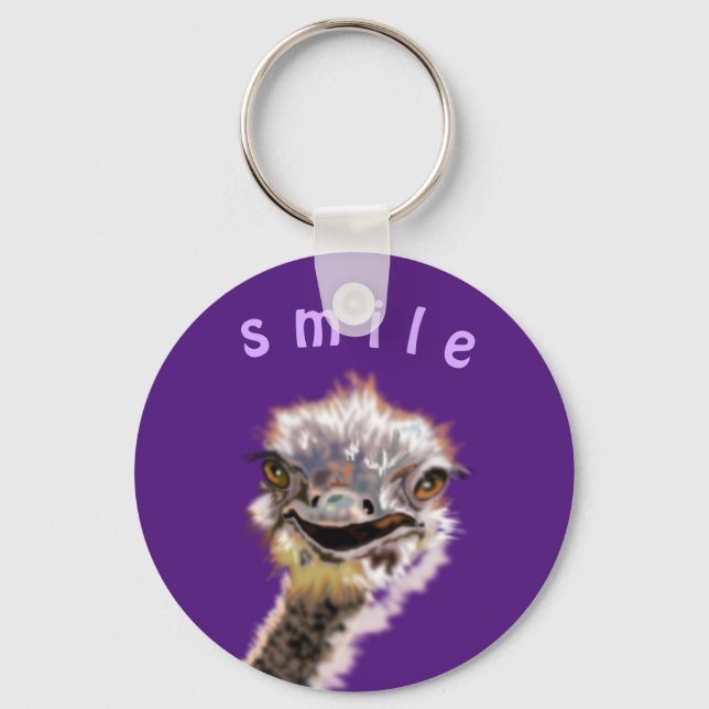 Lycklig Ostrich - välj ditt favoriter Färg! Nyckelring (Framsida)