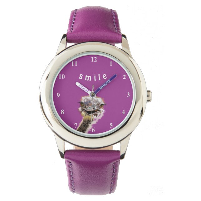 Lycklig Ostrich Watch-Roligtens Lila Armbandsur (Framsida)