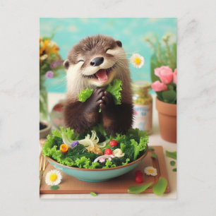 Lycklig Otter Skapar Salad Vykort