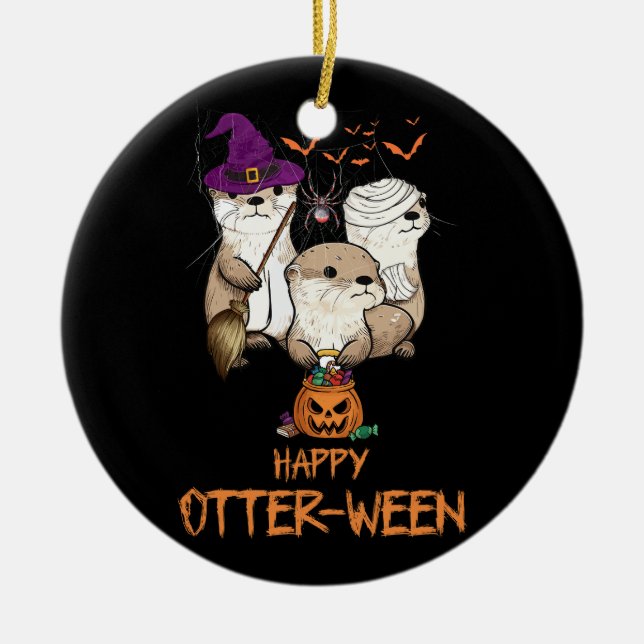 Lycklig Otter Ween Witch Lazy Halloween Costume An Julgransprydnad Keramik (Framsidan)