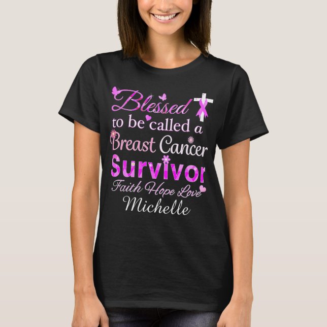 Lycklig överlevare av bröstcancer t shirt (Framsida)
