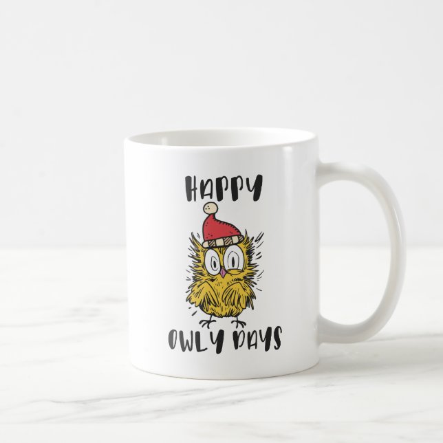 Lycklig Owly Days Funny Santa Uggla Kaffemugg (Höger)