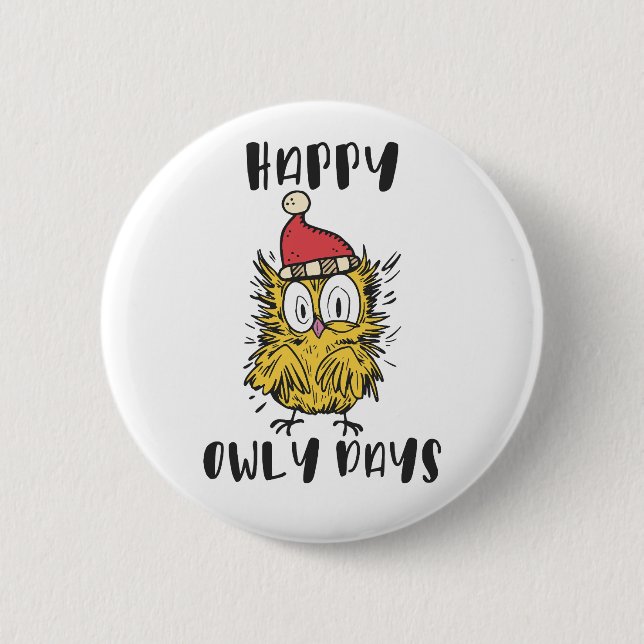 Lycklig Owly Days Funny Santa Uggla Knapp (Framsida)