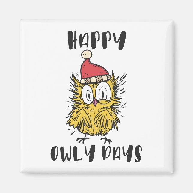 Lycklig Owly Days Funny Santa Uggla Magnet (Framsidan)