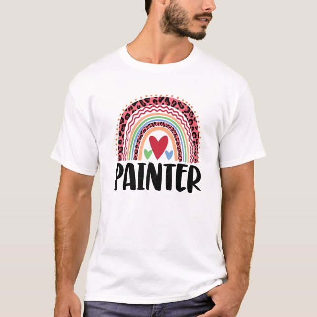 Lycklig Painter Rainbow Funny Manar Leopard Rainbo T Shirt (Framsida)