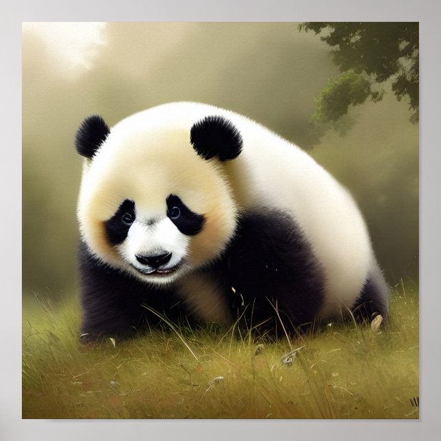 Lycklig Panda Digital Art Poster (Framsidan)