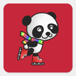 Lycklig Panda Goes Skating Fyrkantigt Klistermärke