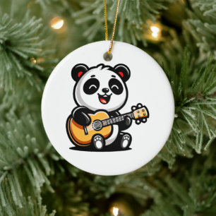 Lycklig Panda Guitarist - Cute Acoustic Music Desi Julgransprydnad Keramik