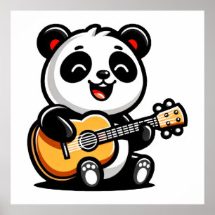 Lycklig Panda Guitarist - Cute Acoustic Music Desi Poster