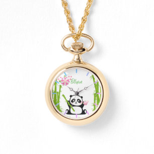 Lycklig Panda med Blommarna Bamboo & Cherry Armbandsur