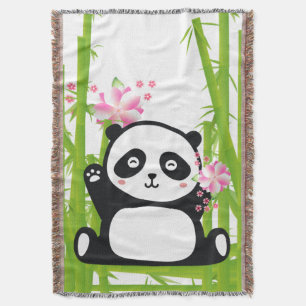 Lycklig Panda med Blommarna Bamboo & Cherry Filt