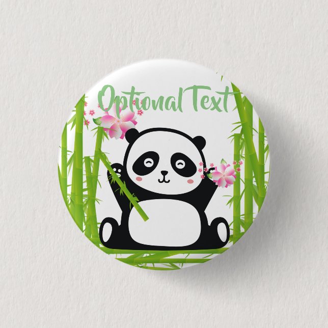 Lycklig Panda med Blommarna Bamboo & Cherry Knapp (Framsida)