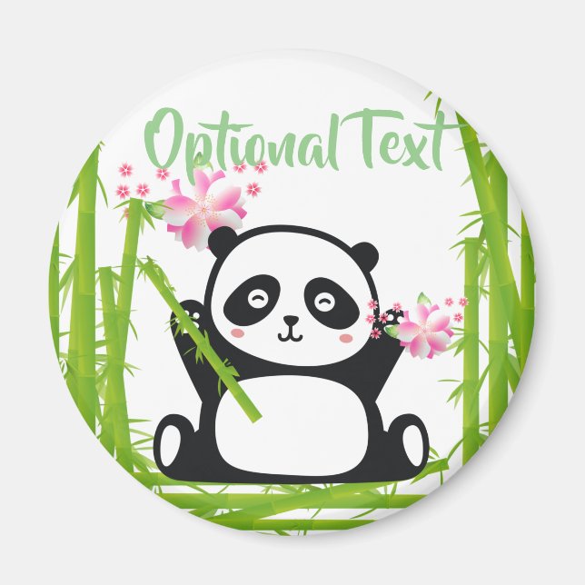 Lycklig Panda med Blommarna Bamboo & Cherry Magnet (Framsidan)