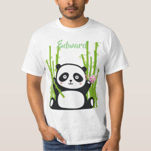 Lycklig Panda med Blommarna Bamboo & Cherry T Shirt