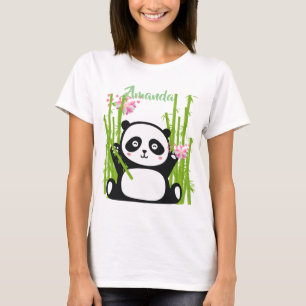 Lycklig Panda med Blommarna Bamboo & Cherry  T Shirt