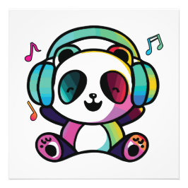 Lycklig Panda med hörlurar som lyssnar på musik. Fototryck