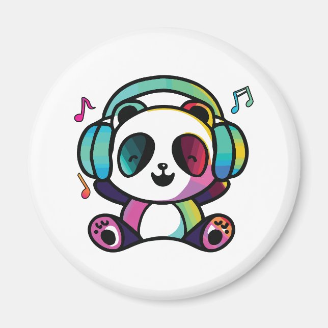 Lycklig Panda med hörlurar som lyssnar på musik. Magnet (Framsidan)