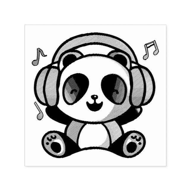 Lycklig Panda med hörlurar som lyssnar på musik. Självfärgande Stämpel (Design)