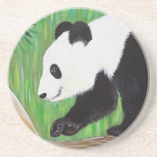 Lycklig Panda Painting Underlägg Sandsten (Framsidan)