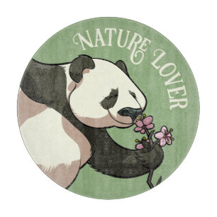 Lycklig Panda Smelling Blommar Natur Älskare Teckn